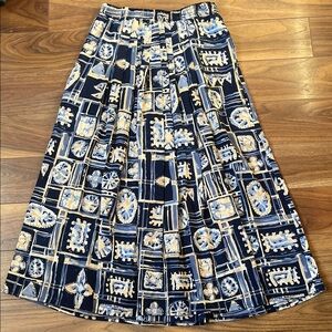 Navy Blue Patterned Women's Skirt Stretchable Long Beach Summer